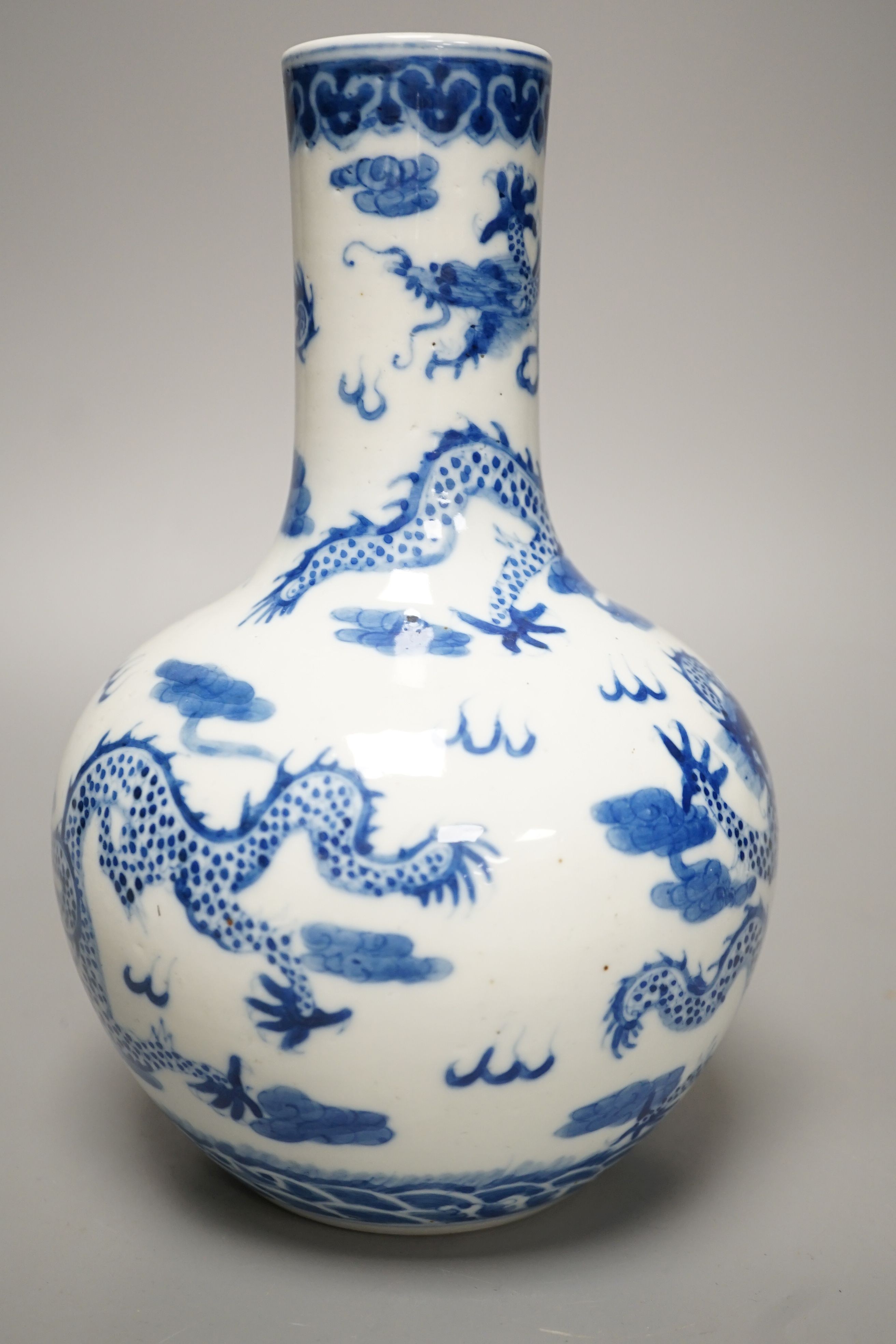 A Chinese blue and white ‘dragon’ vase, height 22cm